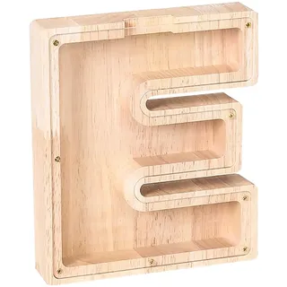 Sarini Spardose aus Holz mit dem Buchstaben „E“, stilvolle Spardose, personalisiertes dekoratives Aufbewahrungsdesign, perfekt für zu Hause und zum Verschenken