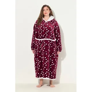 Ulla Popken Bademantel Loungewear-Poncho Plüsch Kapuze Langarm Tasche, Langform, Materialmix braun|rot 42-48