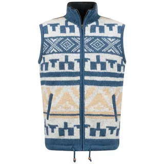 KUNST UND MAGIE Strickweste Gilet Weste Strickweste Wolle Trachtenweste Fleecefutter Aztekenmuster beige 3XL