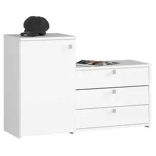 AKORD 2-in-1 Garderobenkommode + Schuhschrank mit Klapptüren | Schuhkipper | Schuhregal geschlossen | Schuhbank | Schuhaufbewahrung | B98,4 x H68/43 x T33 cm, Gewicht 29 cm | Farbe Weiß