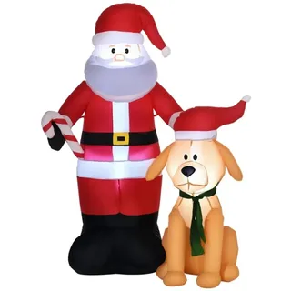 Celya Weihnachtsfigur Weihnachtsdeko, Weihnachtsmann mit Hund (aufblasbar, groß, inkl. Gebläse, 117 x 80 x 157 cm) rot