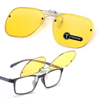 TERAISE Clip‐On‐Nachtfahrbrille Für Herren Damen Hochklappbare Design | Sonnenbrillen Für Brillenträger, Polarisierte & UV400, Blendfrei Gegen Gegenverkehr‐Scheinwerfer, Universelle Passform - 16Yellow
