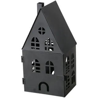 Seaside No.64 - Laterne aus Metall - Lichthaus/Windlicht - perfekt um Stumpenkerzen, Teelichter und LED- Lichter in Szene zu setzen - Wohnaccessoire für Herbst/Winter/Neutral (Haus Schwarz mittel)