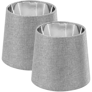 Navaris 2x Lampenschirm Tischlampe E14 rund - 15,2x13,7x17,2cm - Lampenschirme für Tischlampen Set - E 14 Leuchtenschirm - Grau Silber