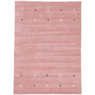 Wollteppich CARPETFINE "Gabbeh Uni" Teppiche Gr. B/L: 300 cm x 400 cm, 15 mm, 1 St., rosa Orientalische Muster reine Wolle, handgewebt, Gabbeh Loom Tiermotiv, auch als Läufer