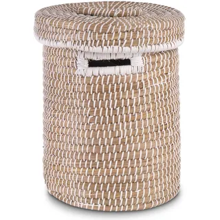 Decorasian Wäschekorb mit Deckel aus Seegras – Bast Wäschesammler geflochten, rund & groß – 3er Set oder Einzeln – Boho Korb für Wäsche, Spielzeug & Decken – Nachhaltig & Robust, 29cm x 25cm
