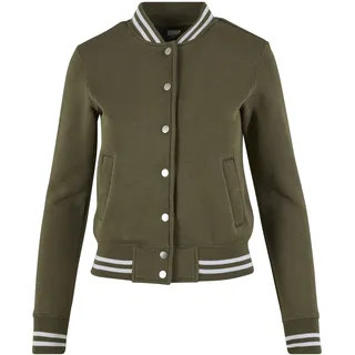 URBAN CLASSICS Fleecejacke URBAN CLASSICS "Urban Classics Damen Ladies College Sweat Jacket", Damen, Gr. S, grün (olive, olive), 65% Baumwolle, 35% Polyester, mehrfarbig, normal, amerikanischer Ausschnitt, Jacken Fleecejacke