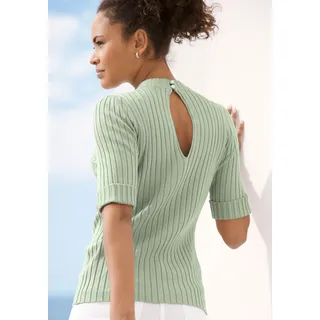 Kurzarmpullover LASCANA Gr. 44/46, grün (mint) Damen Pullover Strandpullover aus weichem Rippstrick, dünner Strickpullover mit Schlitz im Rücken