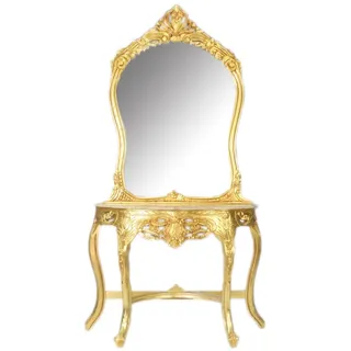 Casa Padrino Barock Spiegelkonsole Gold / Creme 95 x 40 x H. 190 cm - Barockstil Schminkkonsole