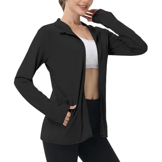 AACH Damen UV Shirt Kapuze Jacke Langarm Leichte Laufshirt Schnelltrocknend Sportshirt Full Zip Hoodie UPF 50+ Sonnenschutz Sommerjacke Wandern Outdoor Laufjacke mit Daumenloch Sportjacke - L