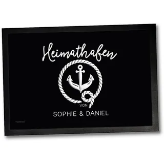 Fußmatte Türmatte personalisiert Anker Heimathafen Familie Paare Wunschname | Personalisierbare Fußmatte mit Anker Heimathafen Familie Paare Motiv für Haustür Flur Wohnung Balkon Terrasse 60 x 40 cm