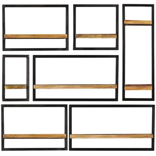 SIT Möbel Wandregal-Set | 7-tlg. | Regalböden Mango-Holz natur | Metallrahmen schwarz | B 120 x T 25 x H 115 cm | 14300-05 | Serie SIDNEY