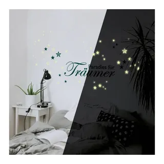 K&L Wall Art Wandtattoo Klebebilder Paradies Leuchtsterne Gelb 80x27cm selbstklebend, Kinderzimmer Leuchtbild schwarz