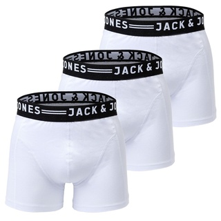 JACK&JONES Herren Boxer Shorts, 3er Pack - SENSE TRUNKS, Baumwoll-Stretch Weiß M