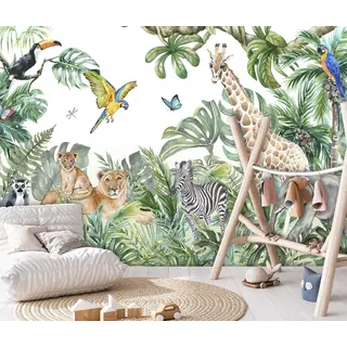 WallArena Fototapete Kinderzimmer Tiere Wald Vlies Tapete 300x210