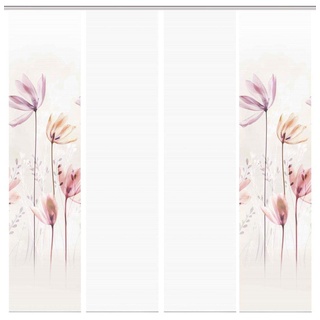 HOME WOHNIDEEN 94067 | 4er-Set Schiebegardine 'KUKAT', Digitaldruck auf Bambus-Optik, mit abstraktem Blumen-Motiv, 260x60cm, Farbe: Natur