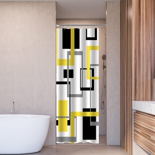 BOLIYVAN Gelber und schwarzer Duschvorhang, Abstrakter geometrischer moderner Duschvorhang für Hotel, wasserdichter Duschvorhang, 90 cm - 180 cm