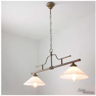 Licht-Erlebnisse Pendelleuchte FIORDO, ohne Leuchtmittel, Hängelampe Esstisch Messing 2-flammig Handarbeit E27 Premium Rustikal bunt