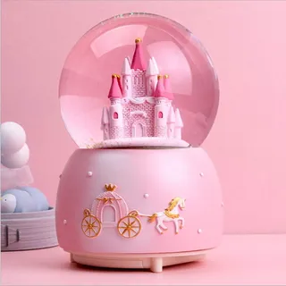 Schneekugel Musik Spieluhr Schloss Schüttelkugel mit Schneeflocken Beleuchtung Kristallkugel Nachtlicht Traumkugel Büro Hause Deko Glaskugel Geschenk für Kinder Geburtstag Weihnachten Valentinstag