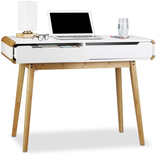 Relaxdays Schreibtisch mit Schubladen, Nordisches Design Schminktisch, Kinderschreibtisch HxBxT: 73 x 100 x 45 cm, weiß