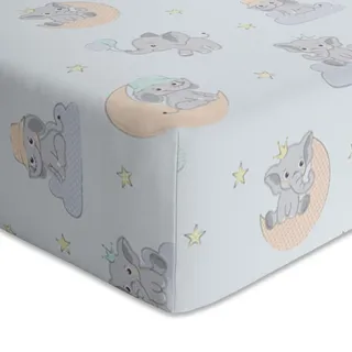 timitama 2X Jersey Baby Spannbettlaken 40x90 cm - Stubenwagen Wiegen Spannbetttuch aus 100% Baumwolle - Bettlaken für Kinder Matratzen und Moseskörbe - Elefanten Party Babyblau