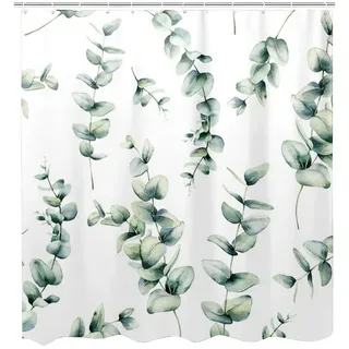 Coonoor Duschvorhang Textil Anti-schimmel Wasserdicht Waschbar Badvorhang 180 x 180 cm, aus Polyester Stoff, Duschvorhang Pflanzen, Inkl. 12 Ringe grün