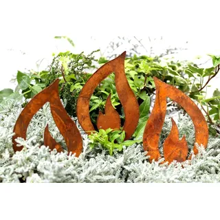 LB H&F Lilienburg Teichfigur 3er SET Gartenstecker Gartenfigur Gartendeko Rost Flamme Metall, (dekorieren Rostfigur Weihnachten Frühling Ostern Herbst Winter Weihnachtsdeko rostige Dekoflamme zum Stecken basteln FLAMMEN NEO, Beetstecker Metallstecker Edelrost Roststecker Winterdeko), Dekostecker Dekofigur Kerze Advent Rostflamme Metalldeko Topfstecker braun