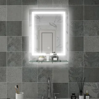 kleankin Badspiegel mit Beleuchtung 70 x 50 cm Rechteckiger Wandspiegel LED Spiegel mit Touchschalter, Memory-Funktion Lichtspiegel Beschlagfrei mit 3 Lichtfarben Transparent