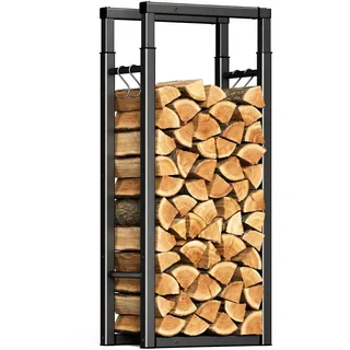 VOUNOT Kaminholzregal mit 4 Haken Schwarz