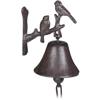 Relaxdays 2 x Türglocke Gusseisen, Vogel Dunkelbraun