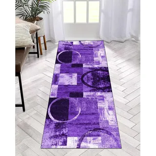 Läufer Teppich Lang Flur Küche rutschfest Waschbar Korridor Teppichmatten 50X120CM Küchenläufer Lila Modern Eingangstürmatte Polyester Teppichläufer Schlafzimmer Meterware Wohnzimmer Flurläufer