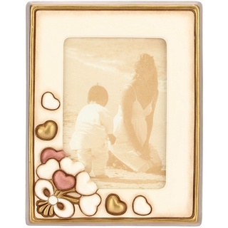 THUN - Rechteckiger Bilderrahmen für den Tisch, Farbe Elfenbein, verziert mit Herzen - Zubehör und Dekorationen für Zuhause - Linie Hearts - Medium Format - Keramik - Fotoformat 10 x 15 cm