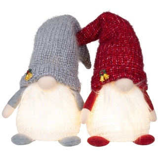 Christmas Paradise Weihnachtsfigur sitzender Wichtel 31cm (45cm) mit Beleuchtung (Dekofiguren, 2 St., im Set), LED Gnom Doppelpack, 2 Designs Grau-Weiß/Rot-Weiß, Weihnachtsdeko