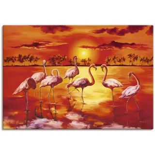 Leinwandbild ARTLAND "Flamingos" Bilder Gr. B/H: 70 cm x 50 cm, Vögel, 1 St., rot Leinwandbilder auf Keilrahmen gespannt