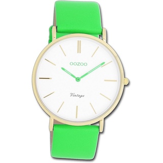 OOZOO Quarzuhr Oozoo Damen Armbanduhr Vintage grün, (Analoguhr), Damenuhr Lederarmband grün, rundes Gehäuse, groß (ca. 40mm) grün