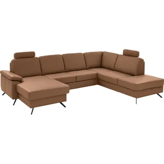 die planbar Wohnlandschaft Leder U-Form 3-Sitzer Braun