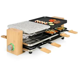 Bambus Raclette 8 Pers. Ablage für Pfännchen, Steinpatte, 2 x 21x23cm 1300Watt