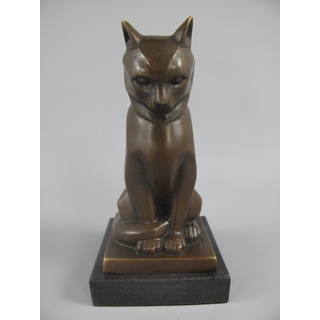 Casa Padrino Luxus Art Deco Bronze Skulptur Katze auf Marmorsockel H17 cm Antik Stil