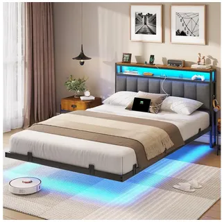 MSMASK Polsterbett mit Ladestation und LED-Beleuchtung, Dunkelgrau, 140x200cm, ohne Matratze grau 140 cm x 202 cm x 98 cm