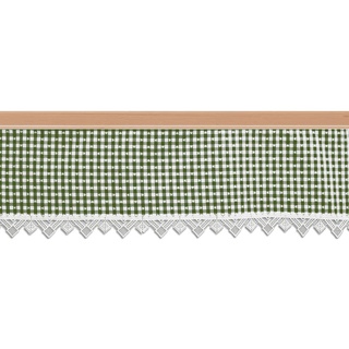 Querbehang Leni grün-weiß kariert mit Reihband und Plauener Spitze passend zur Landhausserie Leni 27 x 134 cm