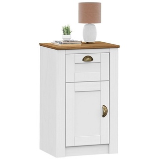IDIMEX Nachtkommode BOLTON, Nachttisch aus Holz weiß/braun mit 1 Schublade und Tür Muschelgriffe L weiß
