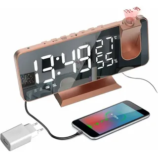 Radiowecker Mit Deckenprojektion, 180°-projektor, Mit Netzteil, Digitaluhr Mit 7-zoll-led-spiegelbildschirm, Usb-ladefunktion, Schlummerfunktion, Dual-alarm, 12/24-stunden-digitaluhr