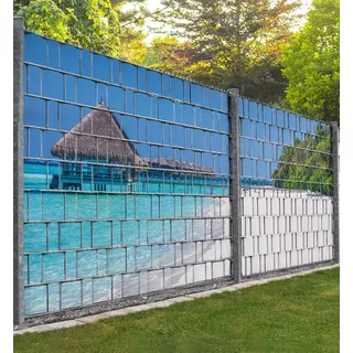 MyMaxxi Sichtschutzstreifen - Traumstrand auf den Malediven - Zaunsichtschutz für Doppelstabmattenzaun - Blickdicht, UV-beständig & wetterfest - einfache Montage - Sichtschutz Garten