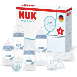 NUK First Choice Pastellblau, Kunststoff, 8-teilig, 33.6x25.4x7.3 cm, Anti-Kolik, Füttern, Flaschenzubehör | Sauger,