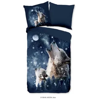Pure Bettwäsche Microfaser Bettwäsche 135 X 200 cm + 1- 80 X 80 cm Moon blau wolf by m, Microfaser, 2 teilig, bettwäsche 135x200 microfaser sale warm weihnachten 135x200 bettbezug blau