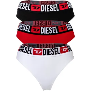 DIESEL Damen String, 3er Pack - UFST-STARS-THREEPACK, Tanga, Slip, Cotton Stretch Schwarz/Weiß/Rot / M