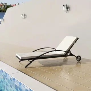 Sonnenliege Mit Polster & Rollen Poly Rattan Schwarz