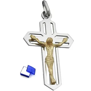 unbespielt Kreuzanhänger Anhänger Kreuz Jesus Bicolor-Effekt 925 Silber 38 x 23 mm Schmuckbox, Silberschmuck für Damen und Herren silberfarben