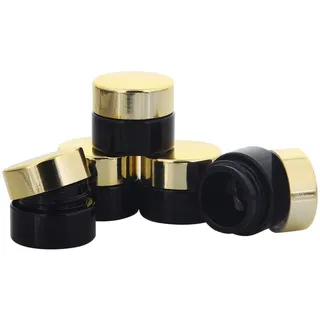 Violett Miron-Glas Tiegel m. Deckel, 5 ml Kosmetex Kosmetik-Tiegel, Miron Salbentiegel, Cremedose, 5× gold