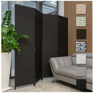 HEXIM Raumteiler, Paravent 180x180 cm - Trennwand 4-teilig klappbar für Innenbereich - Raumteiler Spanische Wand Sichtschutz Stellwand freistehend (LR190-schwarz) schwarz